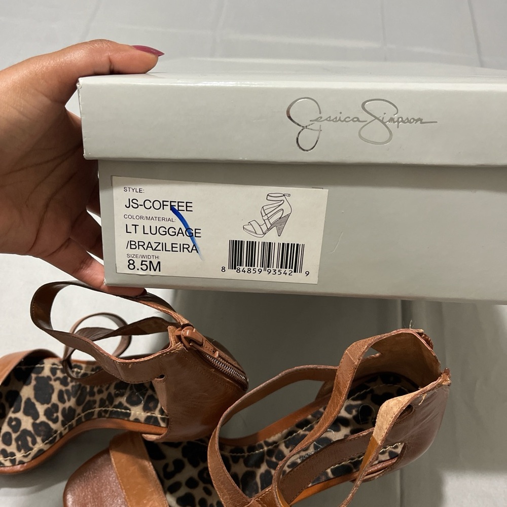 Women's Jessica Simpson High Heel Ankle Strap Sandals Brown Leopard‎ - Picture 3 of 3
